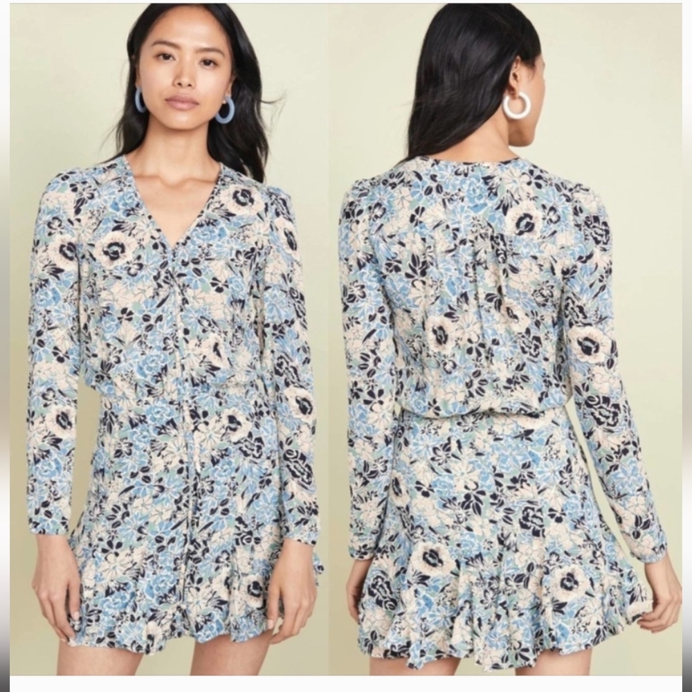 VERONICA BEARD Floral V Neck Mini silk Dress